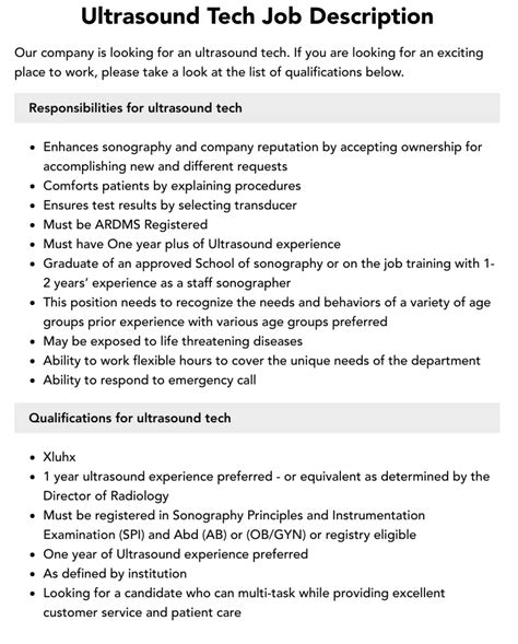 Ultrasound Tech Duties And Responsibilities