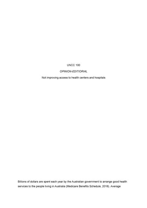 Uncc 100 Assignment 2 Uncc 100 Opinion Editiorial Not Improving Access To Health Centers And