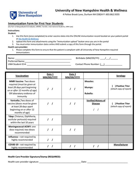 Unh Health Forms