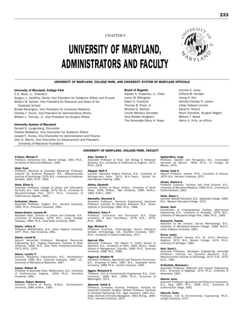 University Of Maryland Faculty Directory