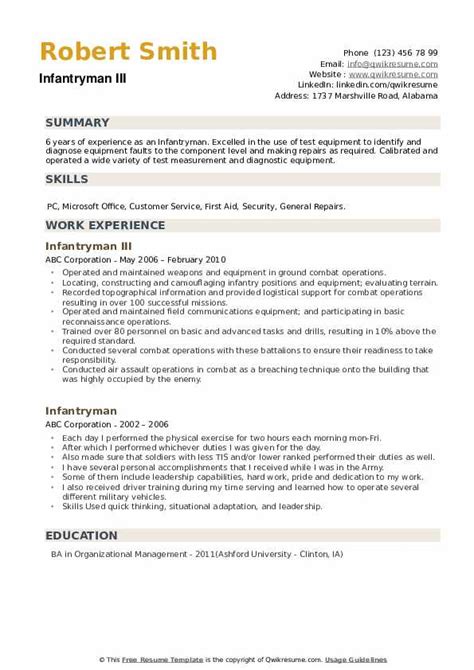 Us Army Infantry Resume Examples