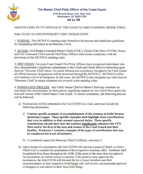 Uscg Mcpocg Standing Orders