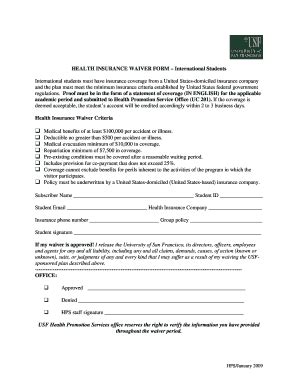 Usfca Health Insurance Waiver