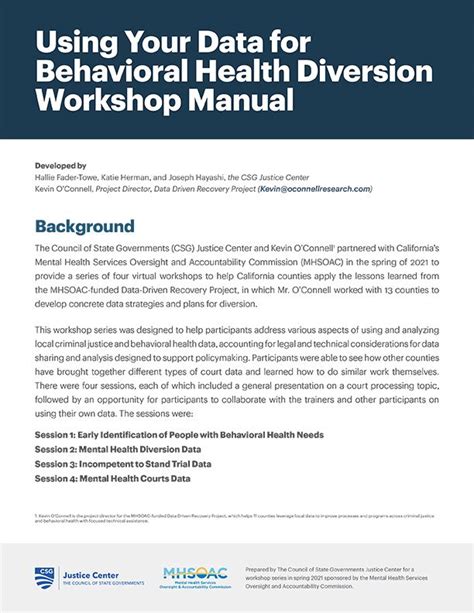 Using Your Data For Behavioral Health Diversion Workshop Manual Csg