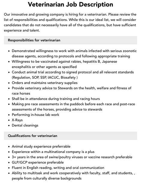 Veterinarian Job Description And Responsibilities