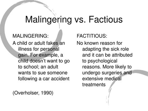 What Is The Difference Between Malingering Vs Factitious Disorder