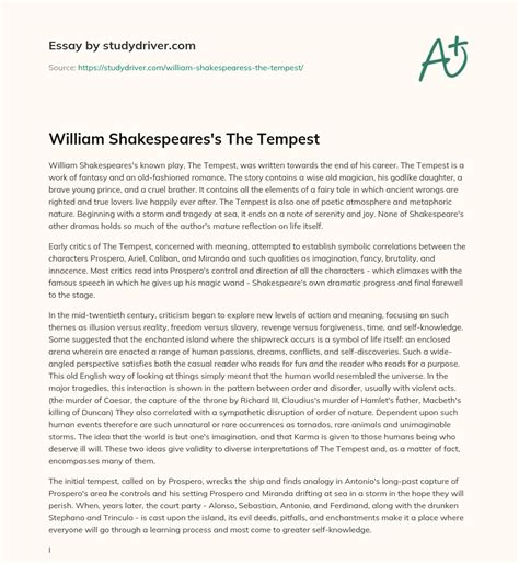 William Shakespeares S The Tempest Free Essay Example 954 Words