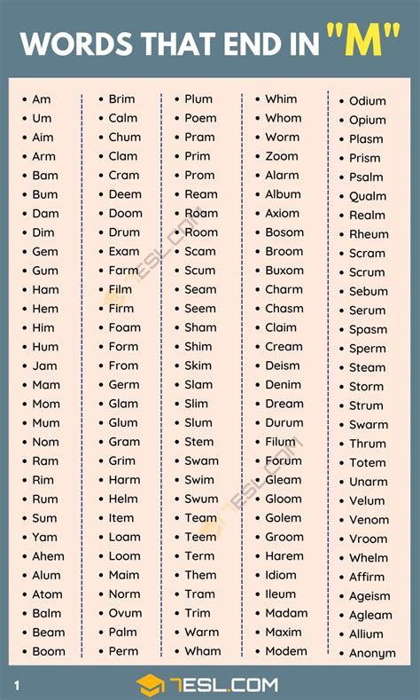 Words That End In M 1300 Words In English 7Esl