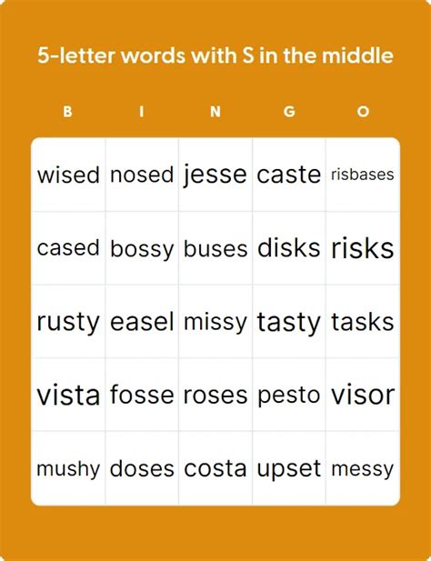 Words With S Sound In The Middle Bingo Card Creator