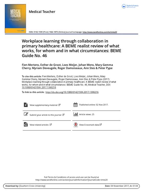 Workplace Learning Through Collaboration In Primary Healthcare A Beme Realist Review Of What