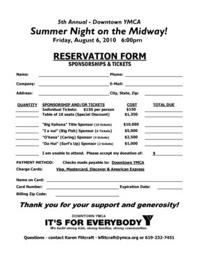 Ymca Reservation