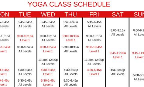 Yoga Health Center Schedule